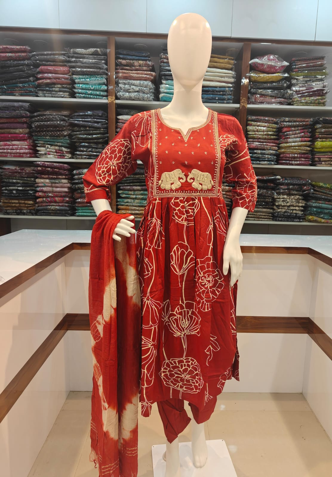 Rayon Three Piece Set with Pockets - Rust Orange